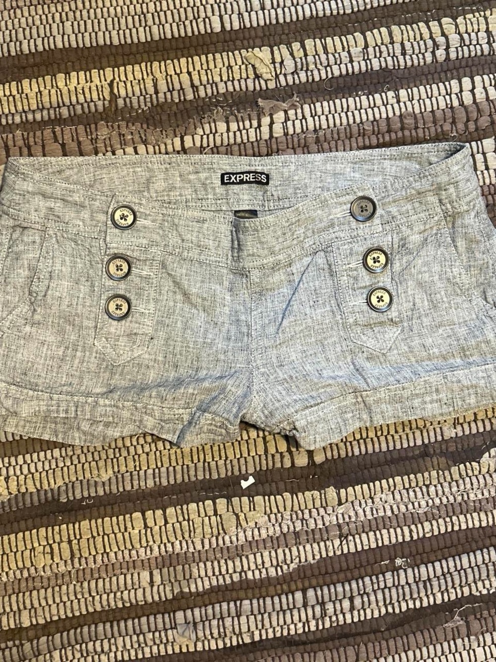 Express Women's Gray Linen Micro Shorts with button detail